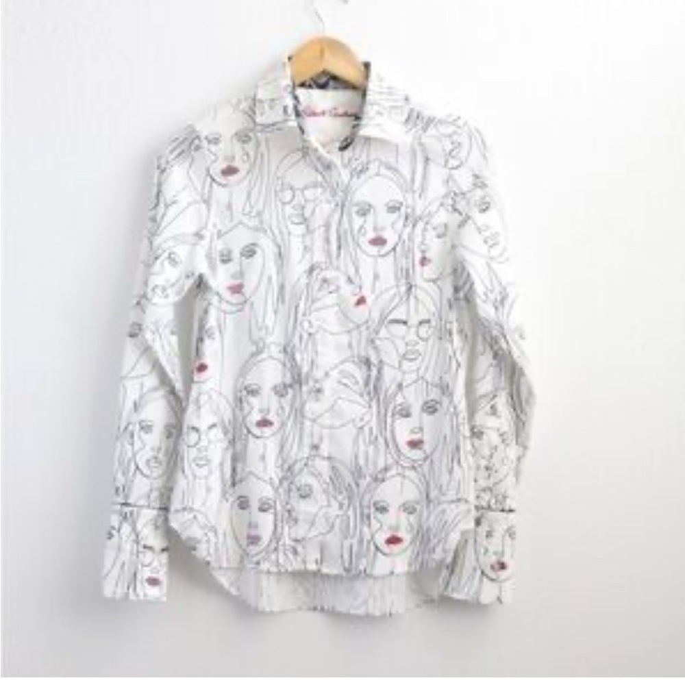Robert Graham Black and White Leaf Print Shirt
